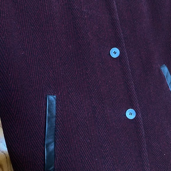 Danier Car Coat, Size 2XS, Burgundy and Black Stripes - Picture 4 of 6